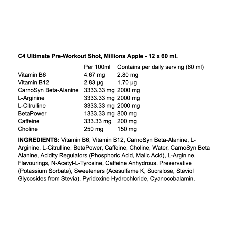 Cellucor C4 Ultimate Pre-Workout Shot - Booster d’énergie puissant