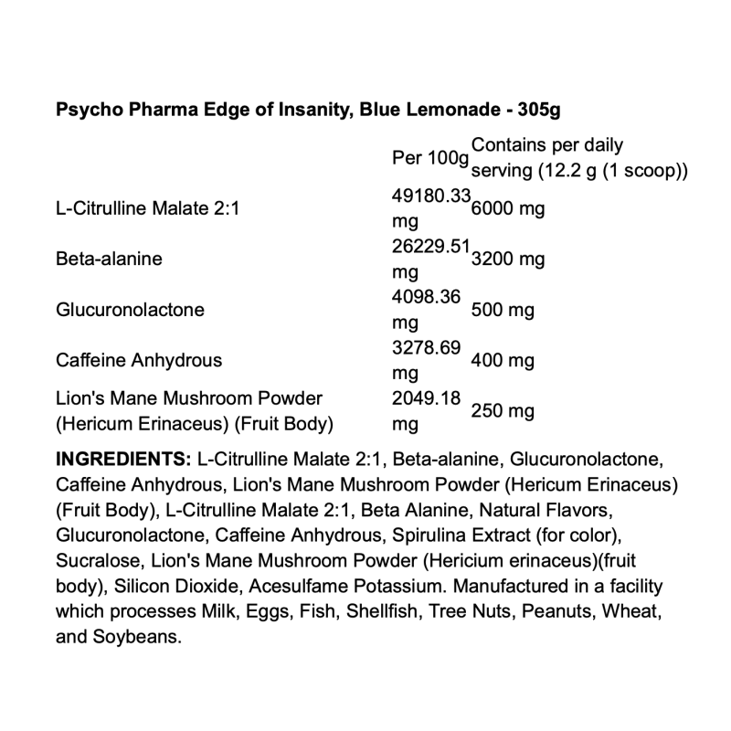 Psycho Pharma Edge of Insanity – Pré-workout ultra puissant pour énergie et performance