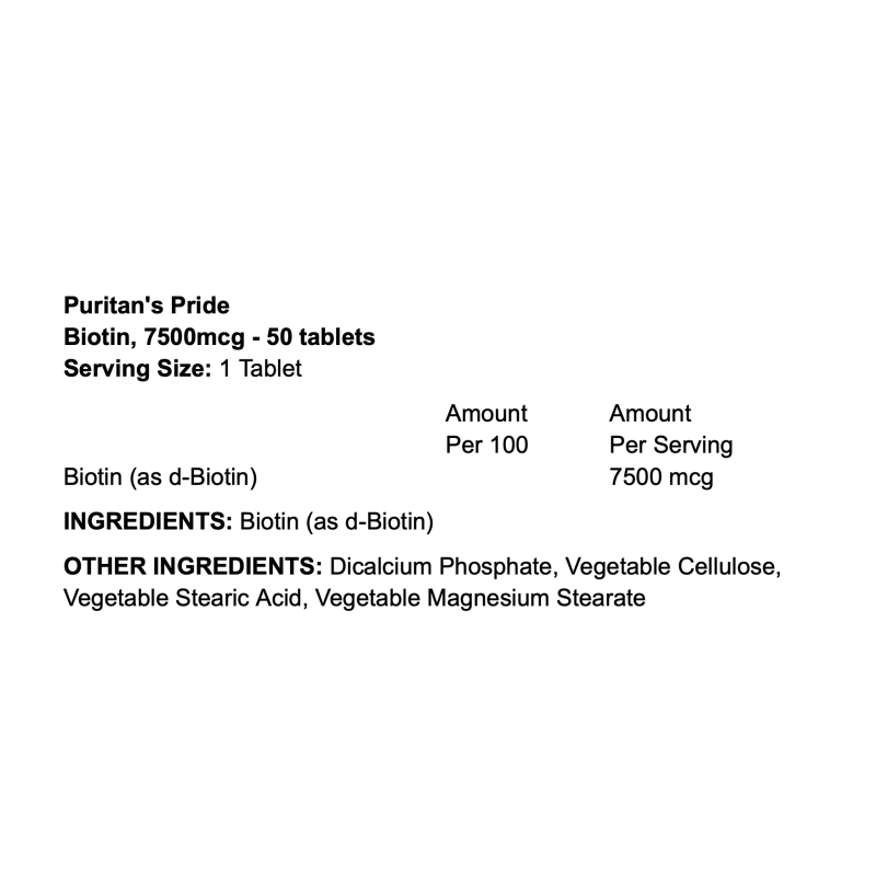Puritan's Pride Biotin - Santé des cheveux, peau et ongles - 7500 mcg