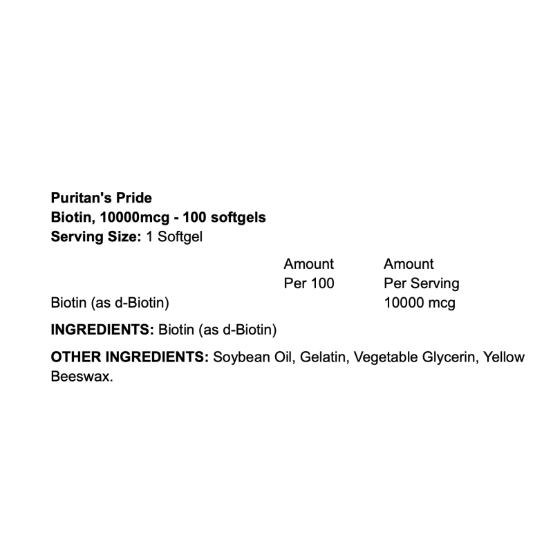 Puritan's Pride Biotin 10000 mcg – Beauté des cheveux, peau et ongles