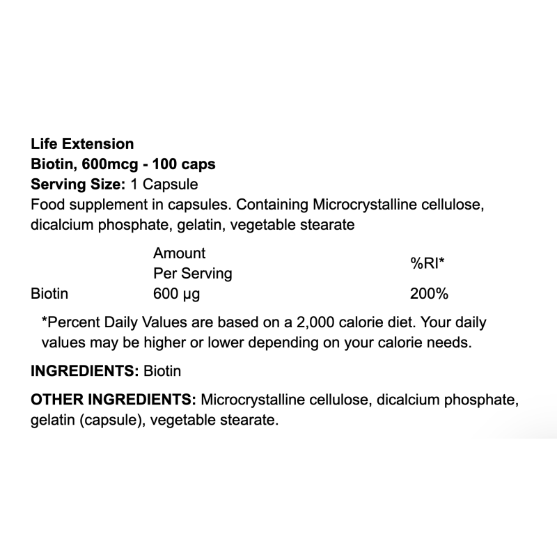 Life Extension Biotin 600mcg