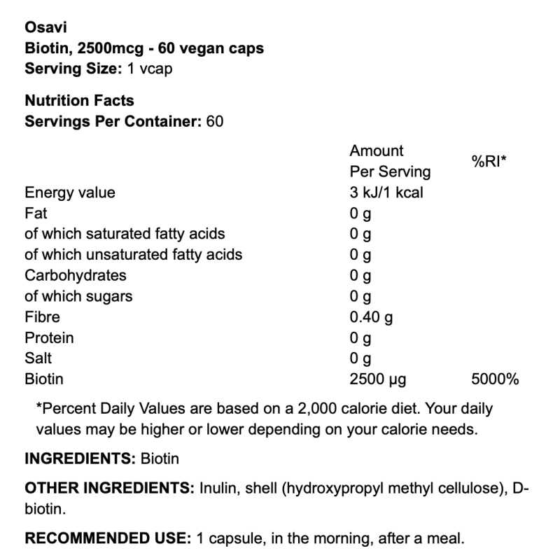 Osavi Biotin 2500mcg – Complément vegan pour cheveux, peau et ongles