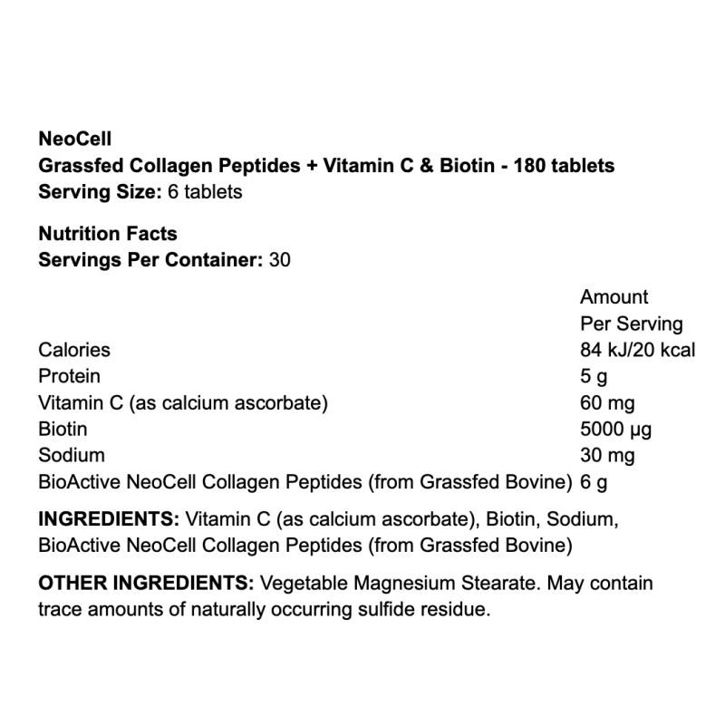 NeoCell Collagen Peptides + Vitamine C et Biotine - Beauté Peau Cheveux Ongles